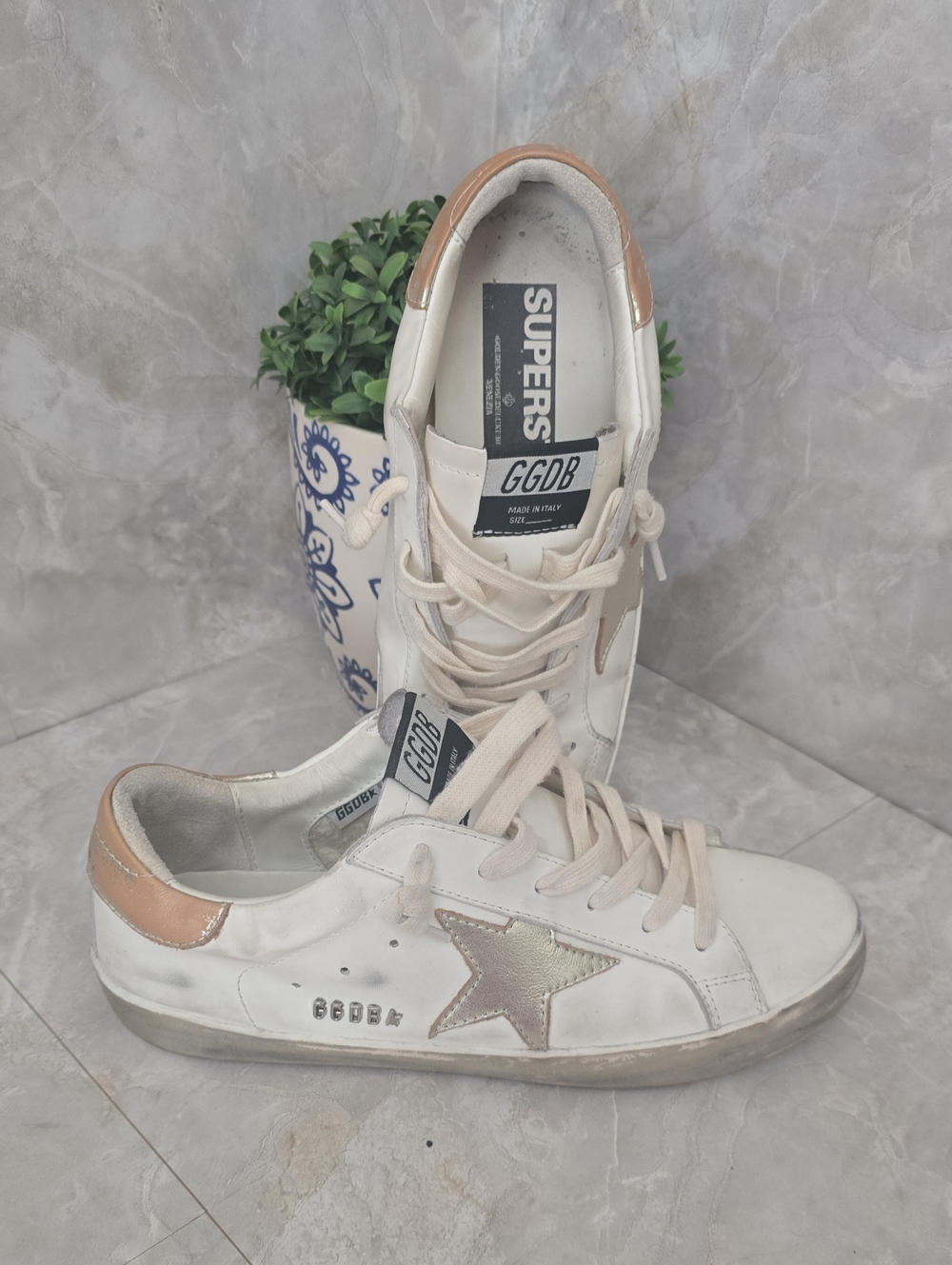 Golden Goose White Cream Sneakers with Metallic Gold Star